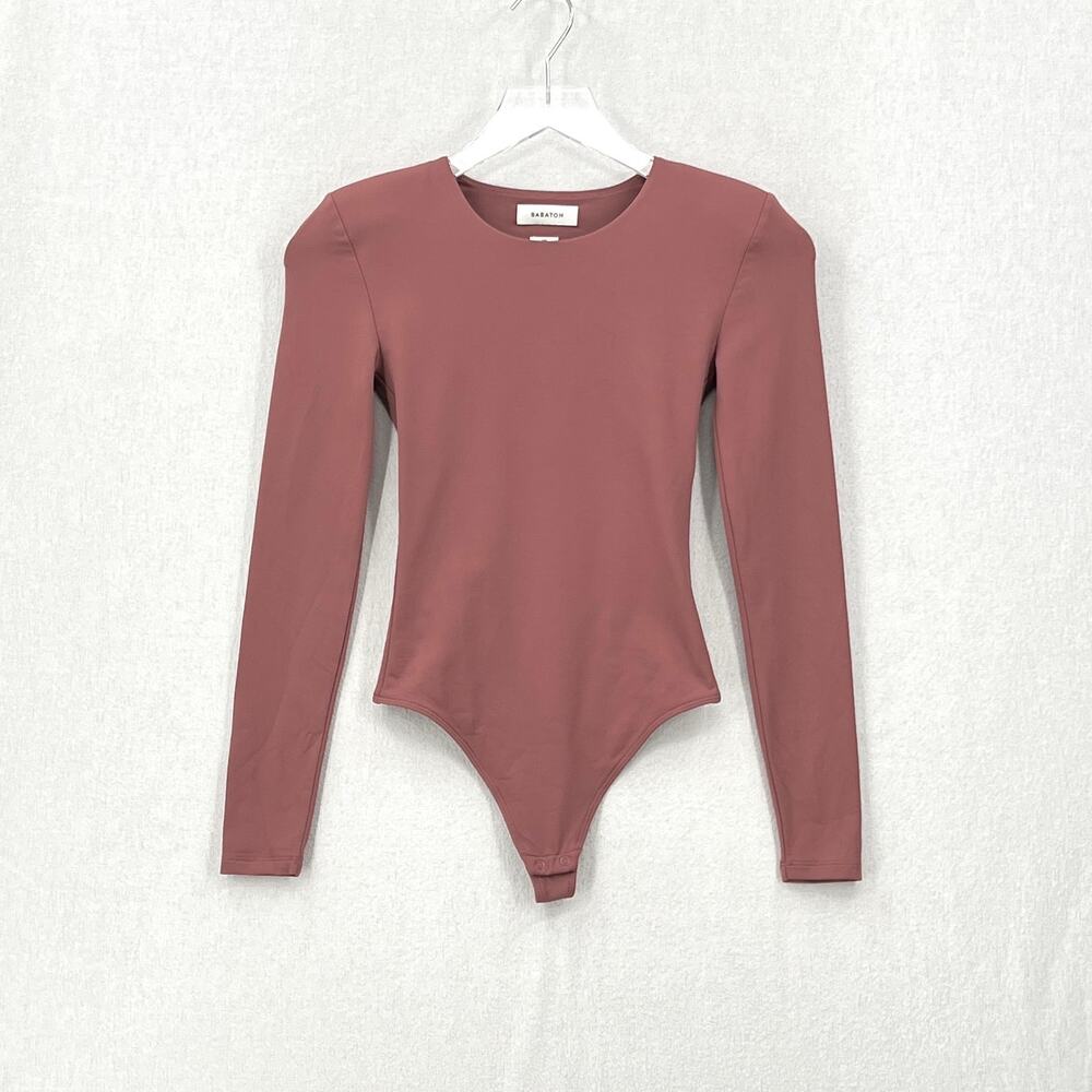 ARITZIA BABATON Contour Shoulder Pad Long Sleeve Bodysuit Womens XS Pink Mauve